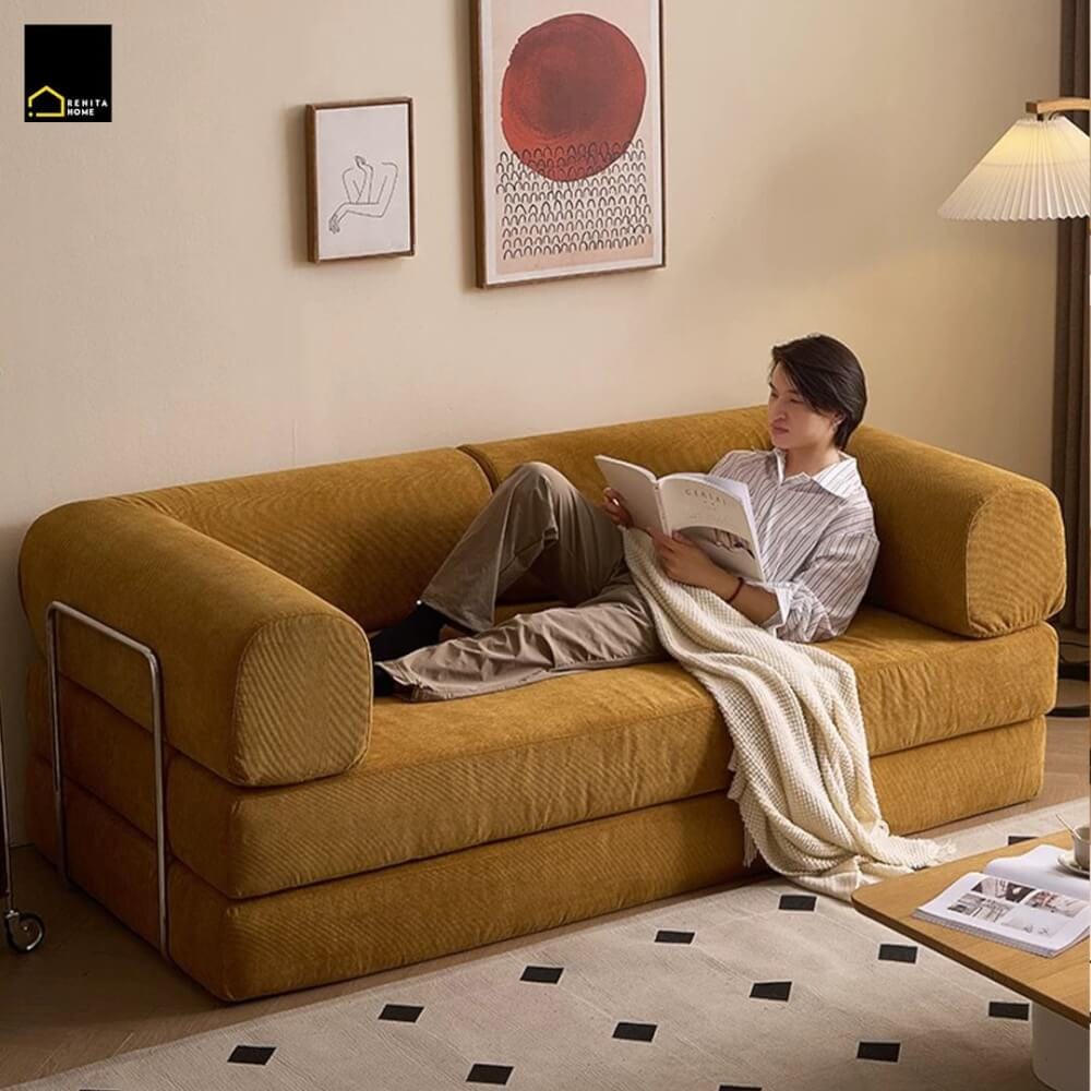 โซฟาเบด RENITA HOME รุ่น LEKO 200X100CM. ผ้าลูกฟูกลอนใหญ่ สีน้ำเงิน (608-25)_11